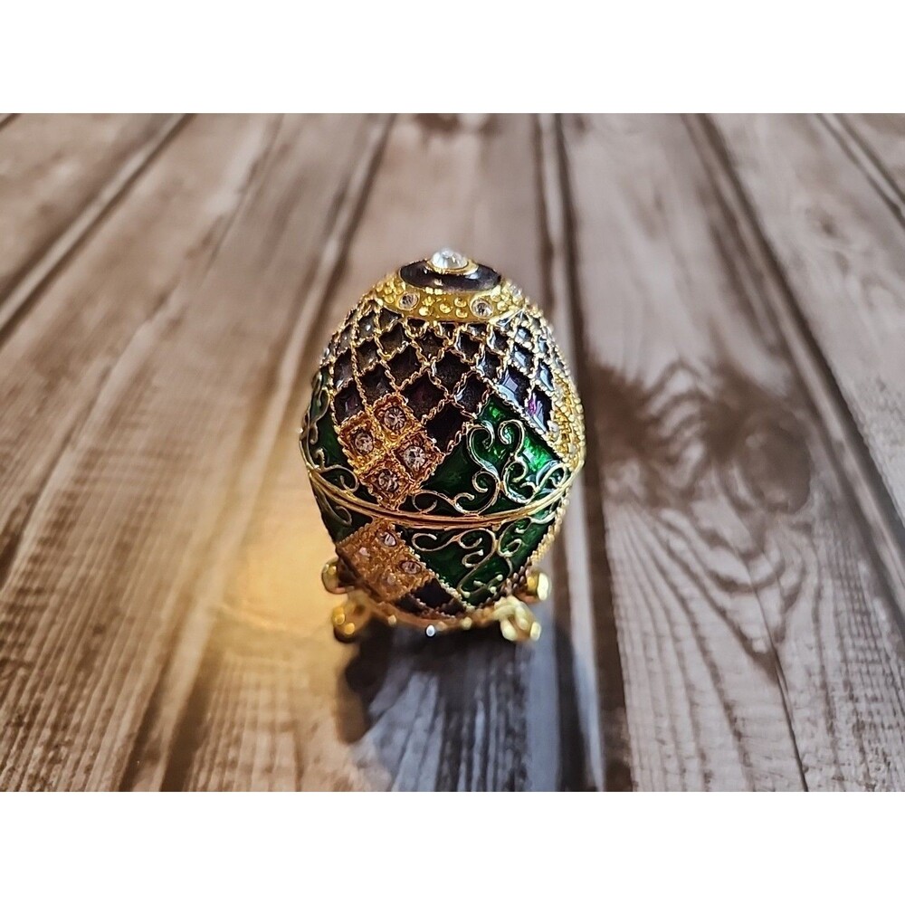 Stauer Egg Mardi Gras Enameled Trinket Box With Matching Necklace